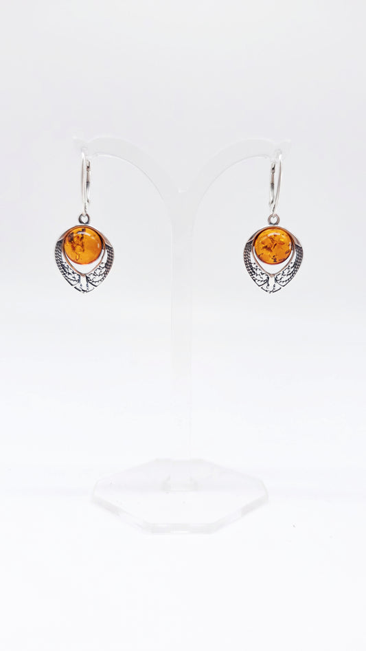 Earrings with amber & wings made of 925 silver