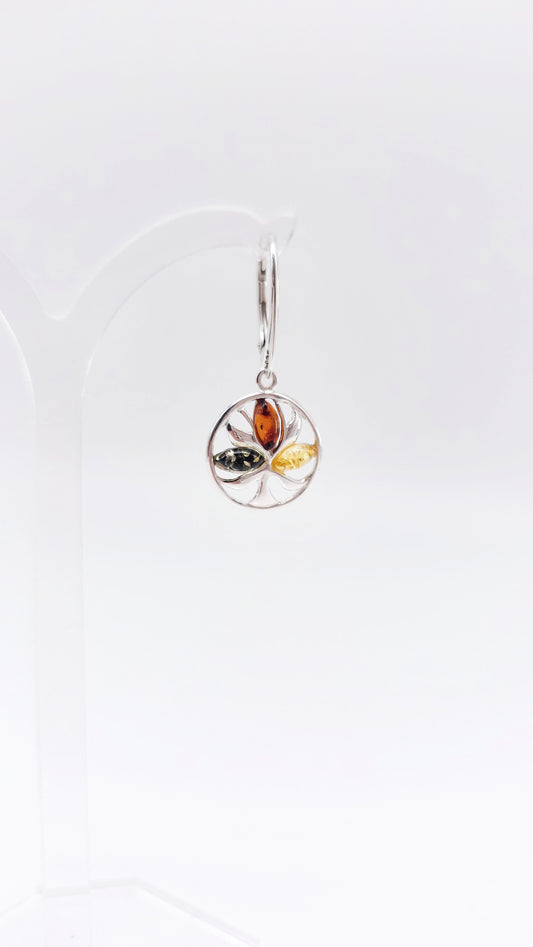 Amber earrings with colorful stones