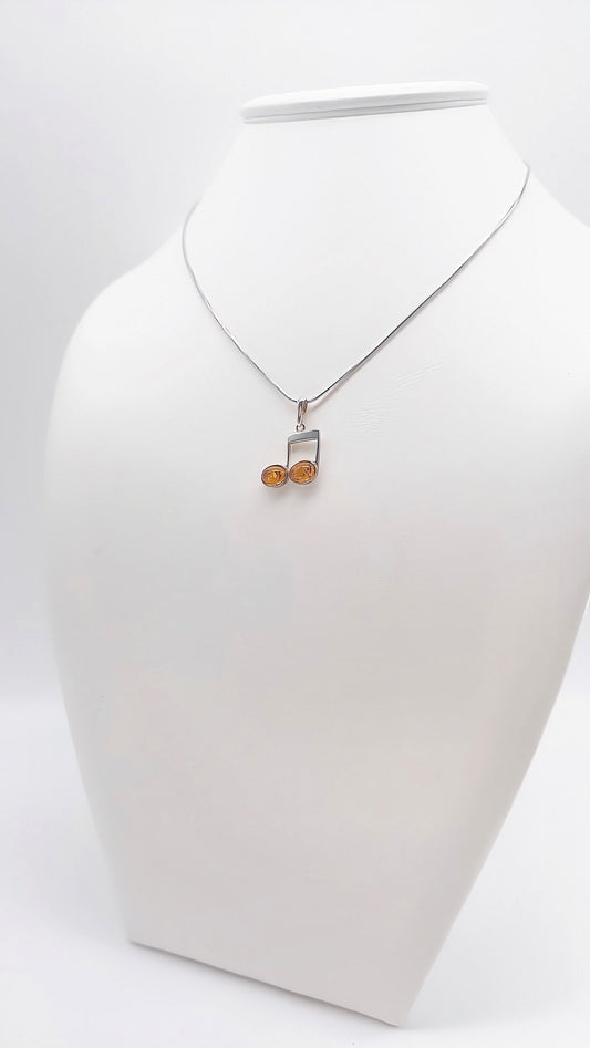 Music note pendant made of silver & amber – for music lovers
