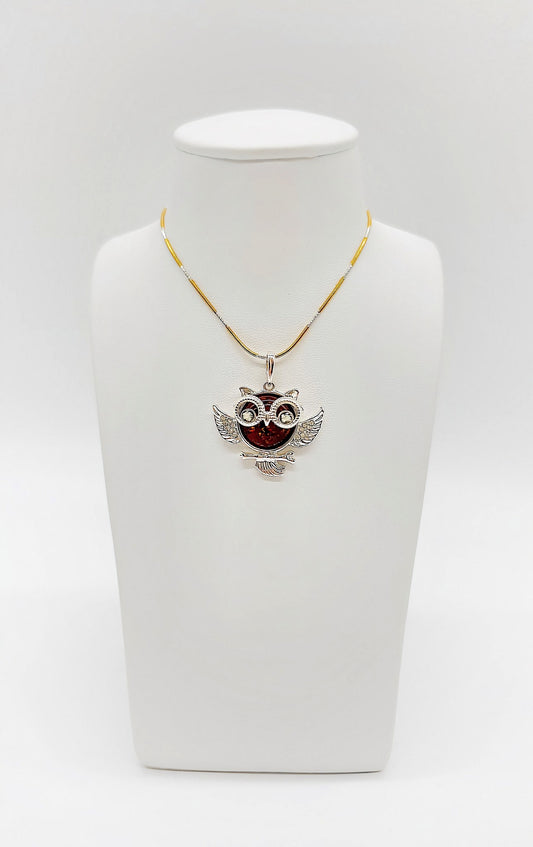 Night Watchman – Owl Pendant in Amber and Silver
