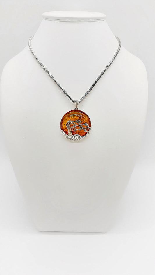 Tree of life defies stormy times: Amber pendant made of 925 sterling silver