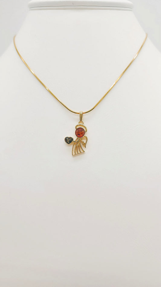 Angel pendant made of gold-plated silver with amber
