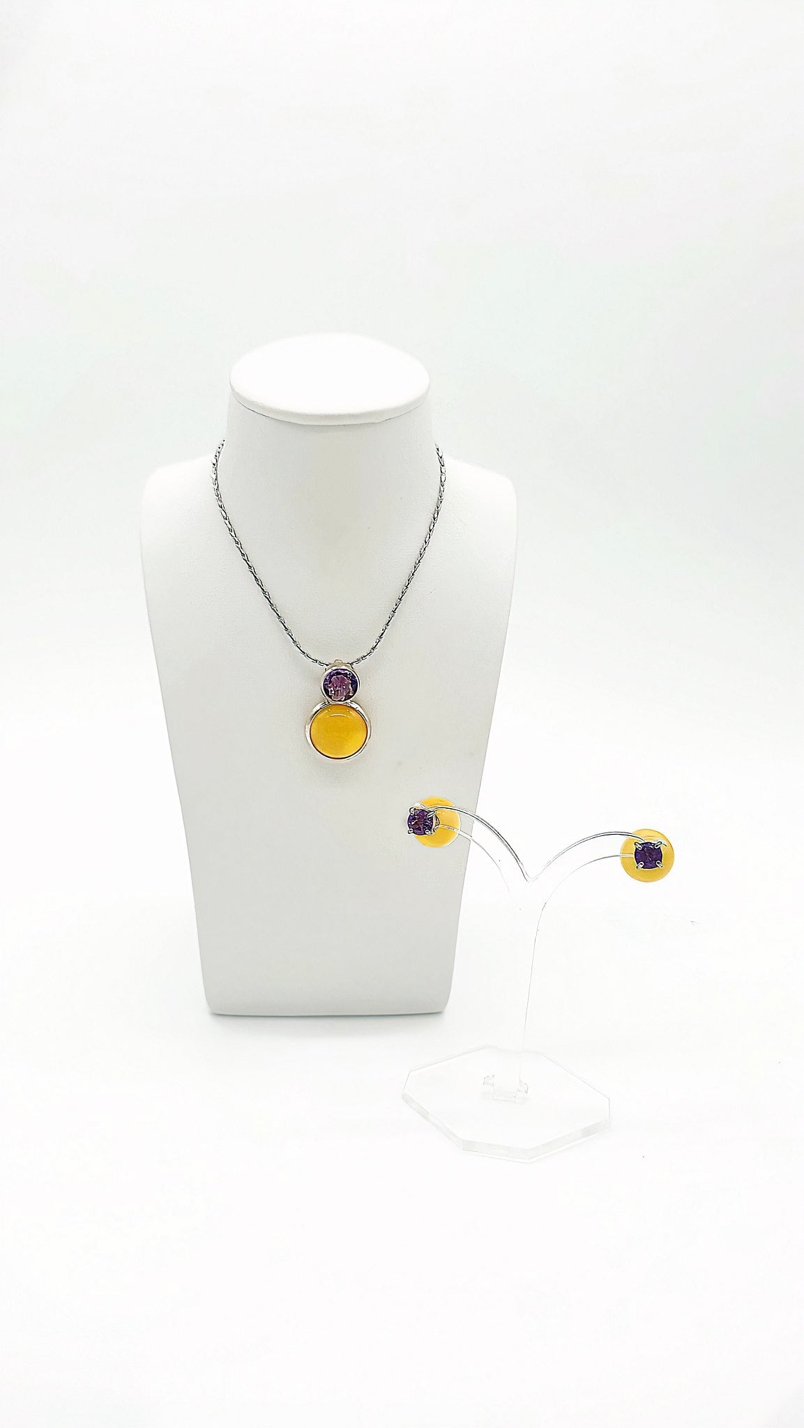 Exklusiver Bernstein-Amethyst-Anhänger in Sterlingsilber