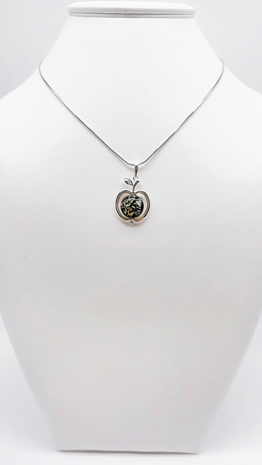 Apple pendant made of real silver – elegant piece of jewelry with amber
