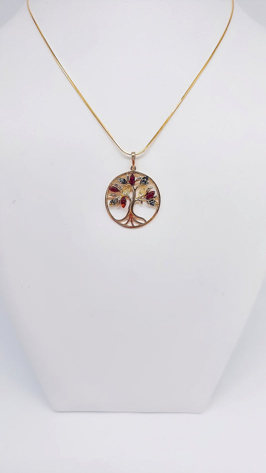 Tree of life pendant made of gold-plated 925 silver with amber