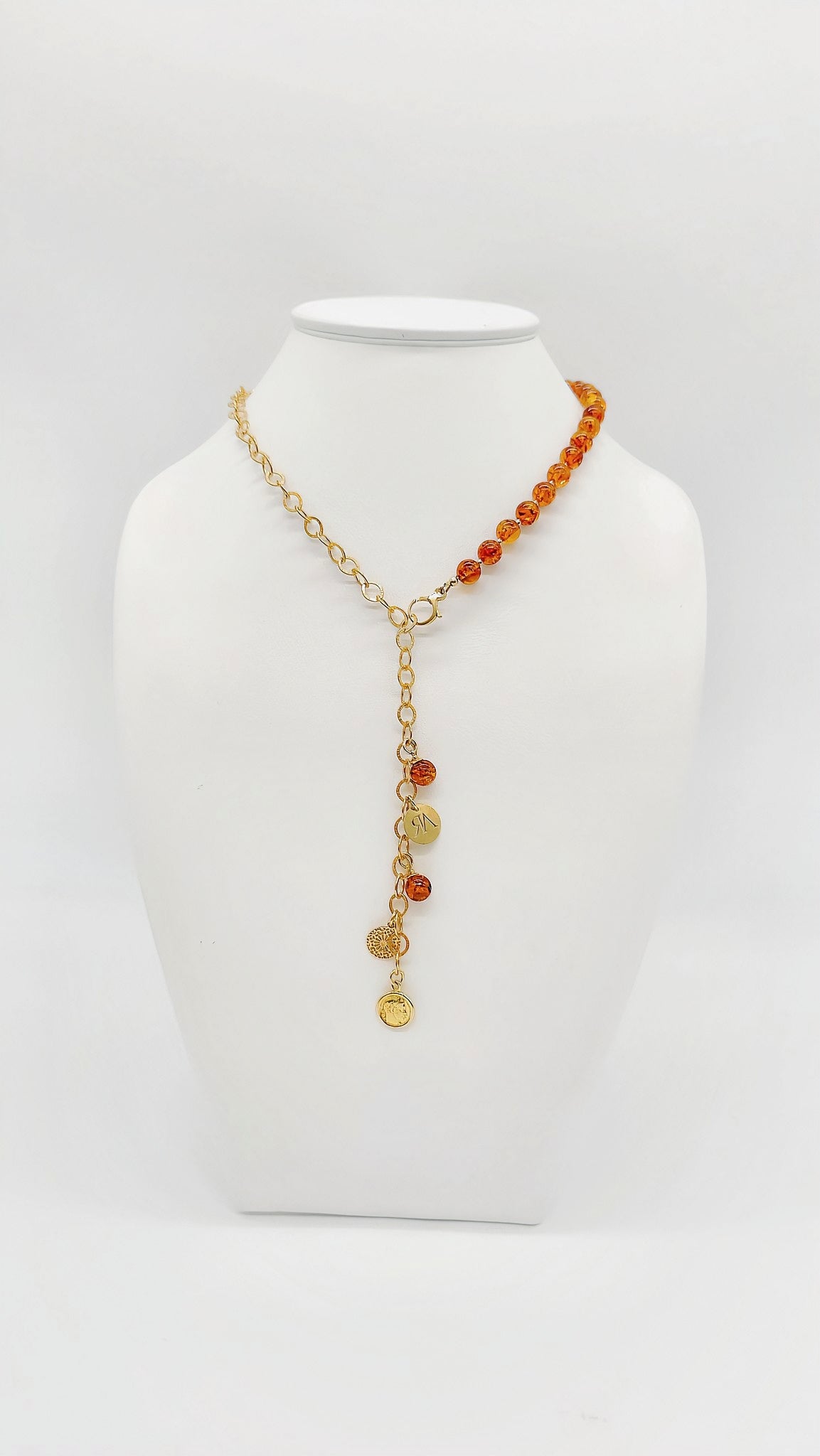 Elegante Y-Kette aus Bernstein und vergoldetem 925er Sterlingsilber
