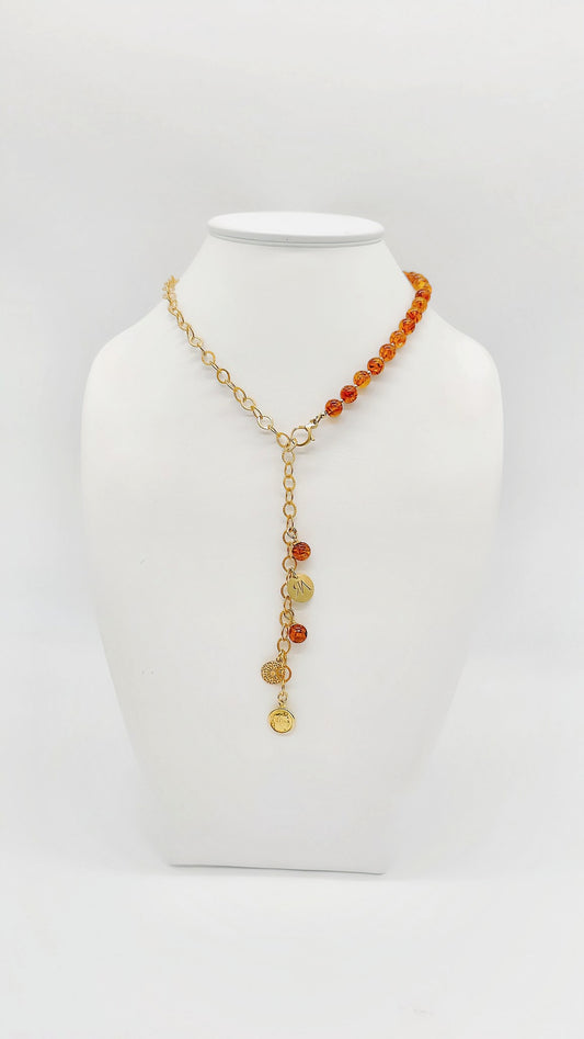 Elegant Y-necklace made of amber and gold-plated 925 sterling silver