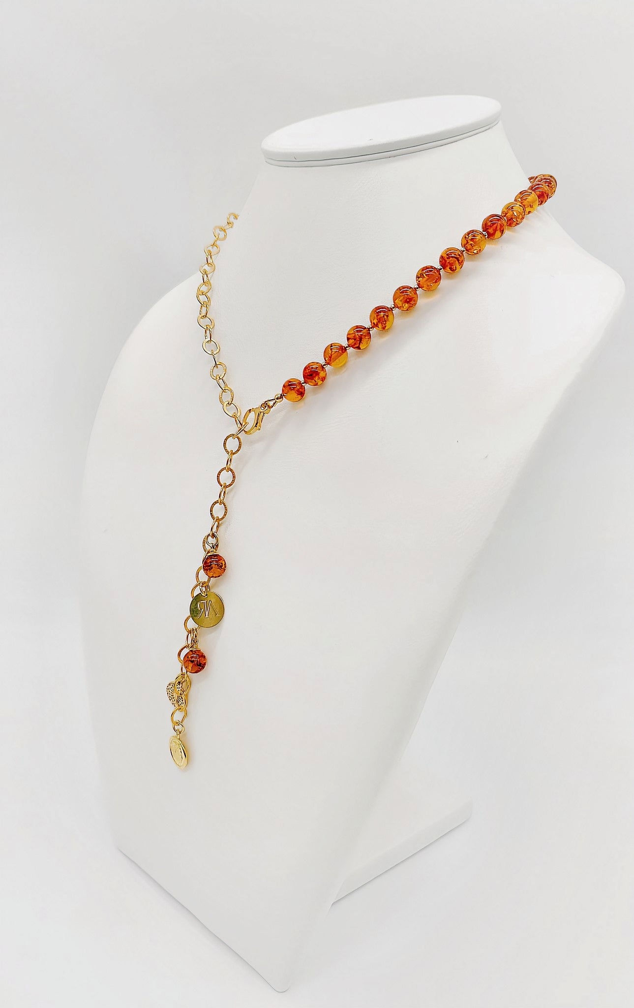 Elegante Y-Kette aus Bernstein und vergoldetem 925er Sterlingsilber