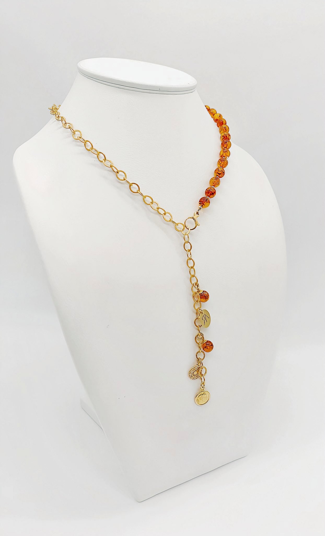 Elegante Y-Kette aus Bernstein und vergoldetem 925er Sterlingsilber