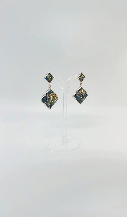 Square amber earrings