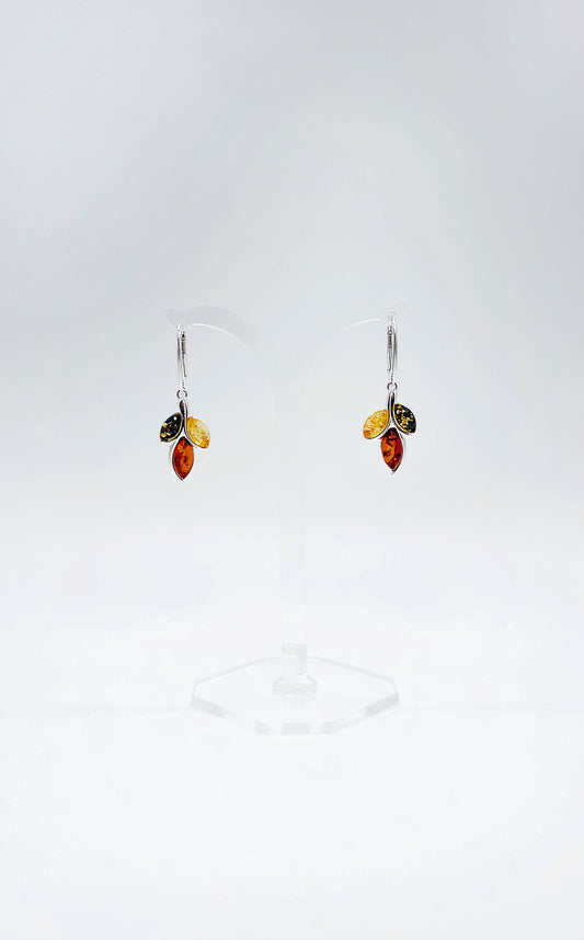 Colorful amber earrings made of silver