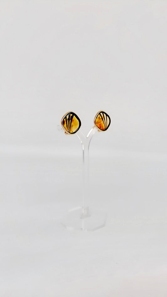 Genuine amber in gold setting – luxurious ear clips