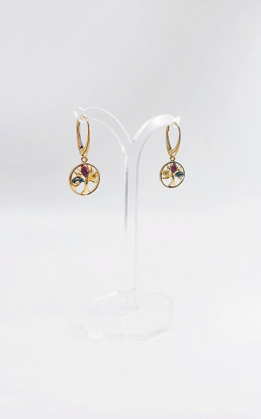 Spiritual Tree of Life Earrings with Amber & Gold-Plated Silver