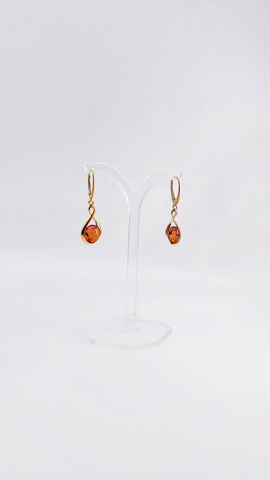 Gold-plated amber earrings with yellow stone