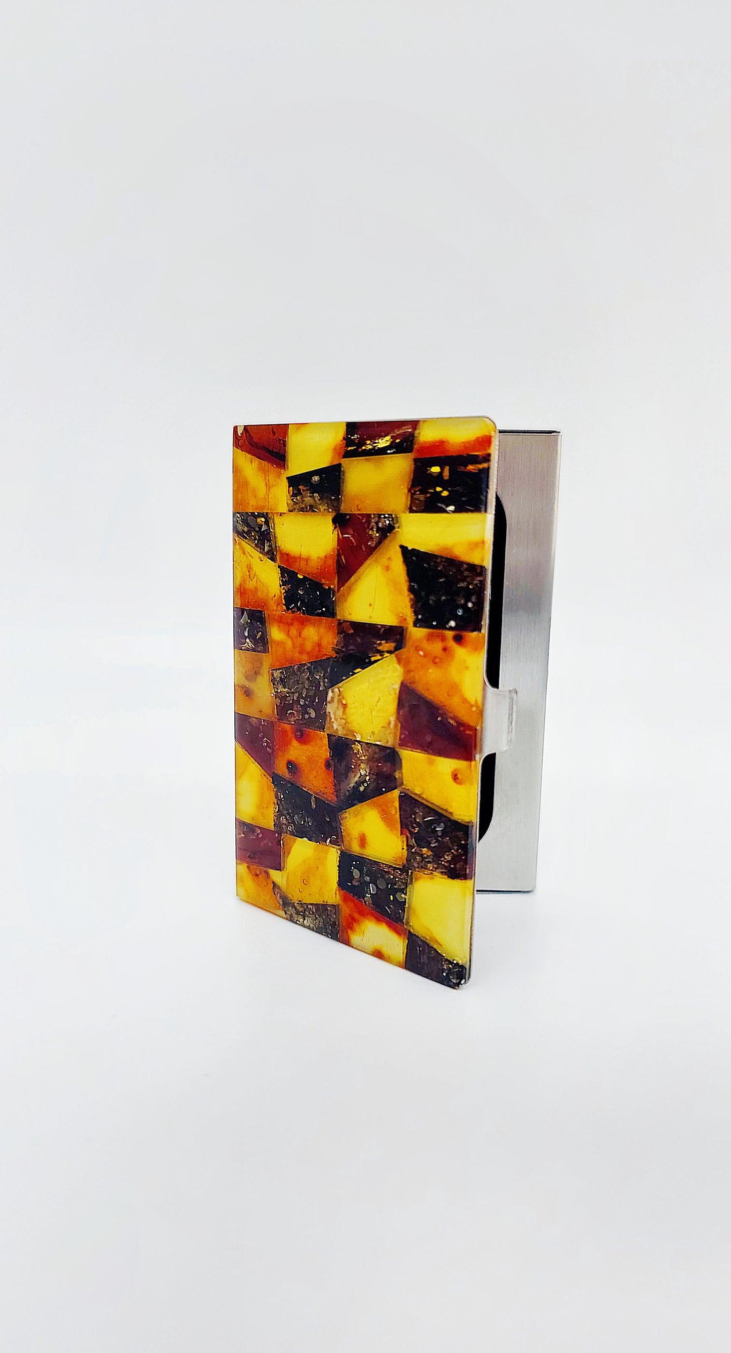 Stainless steel card holder with amber – perfect for style-conscious people