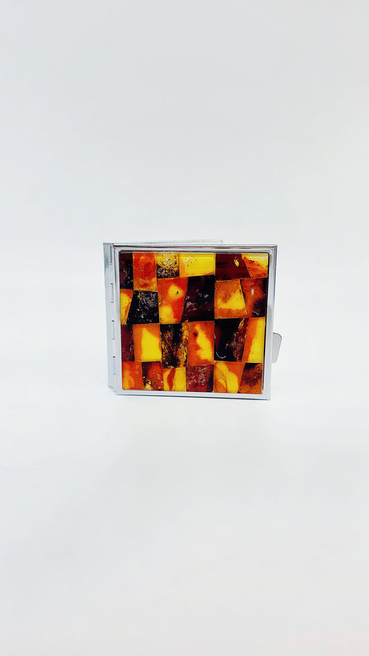 Rectangular pill box with genuine amber & stainless steel