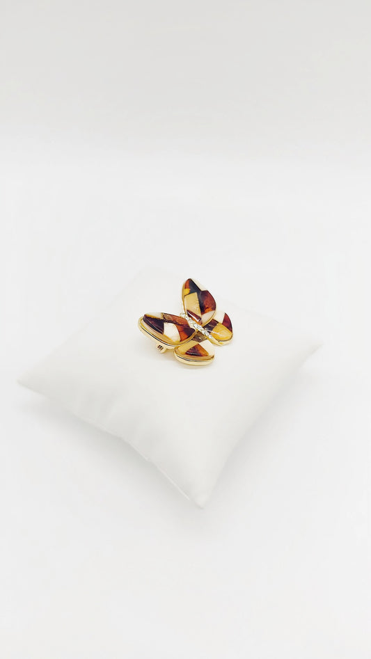 Butterfly brooch made of gold-plated 925 sterling silver with amber