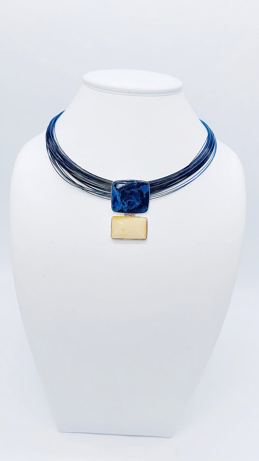 Unique necklace with Pietersite and Royal Amber