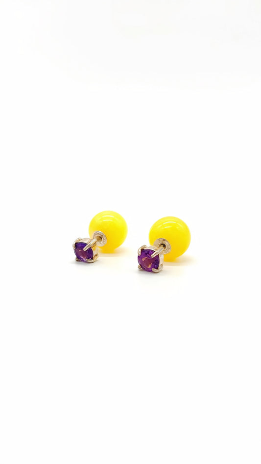Exclusive amber and amethyst stud earrings in sterling silver