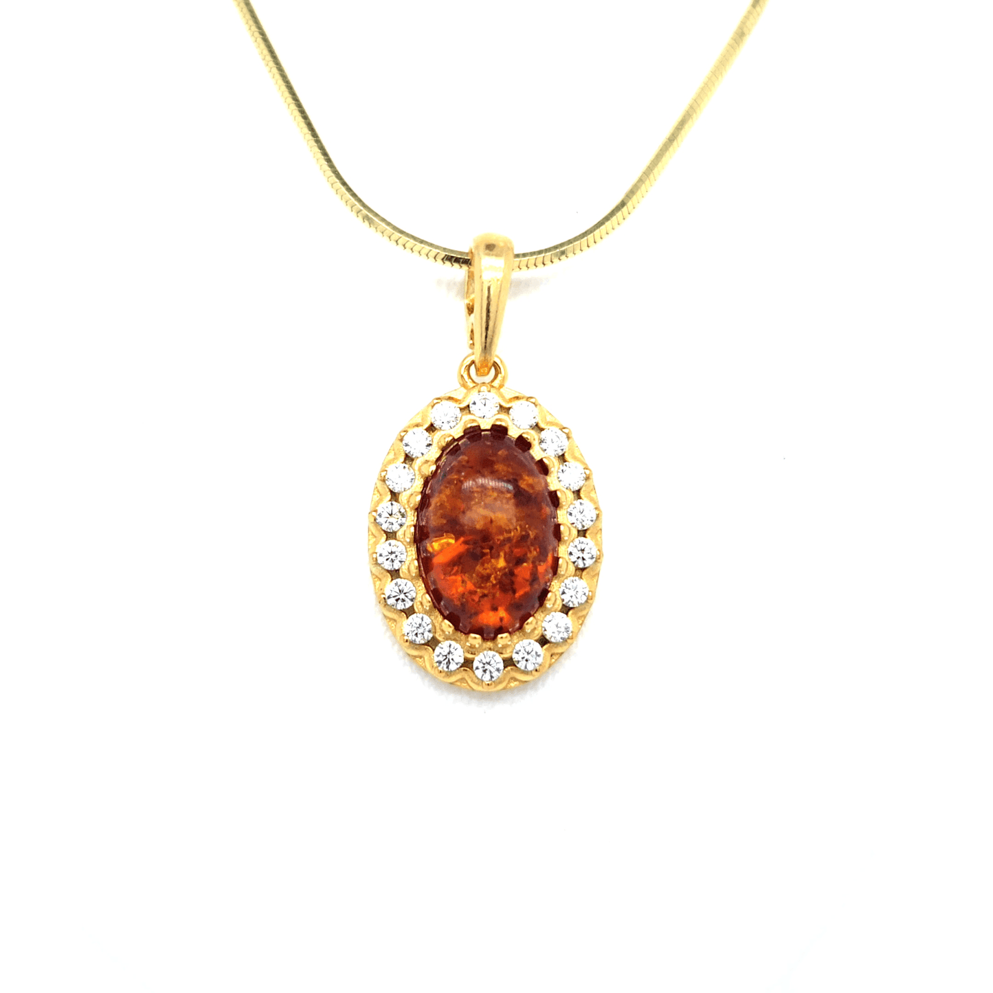 Gold-plated Amber Set with Necklace and Cubic Zirconia