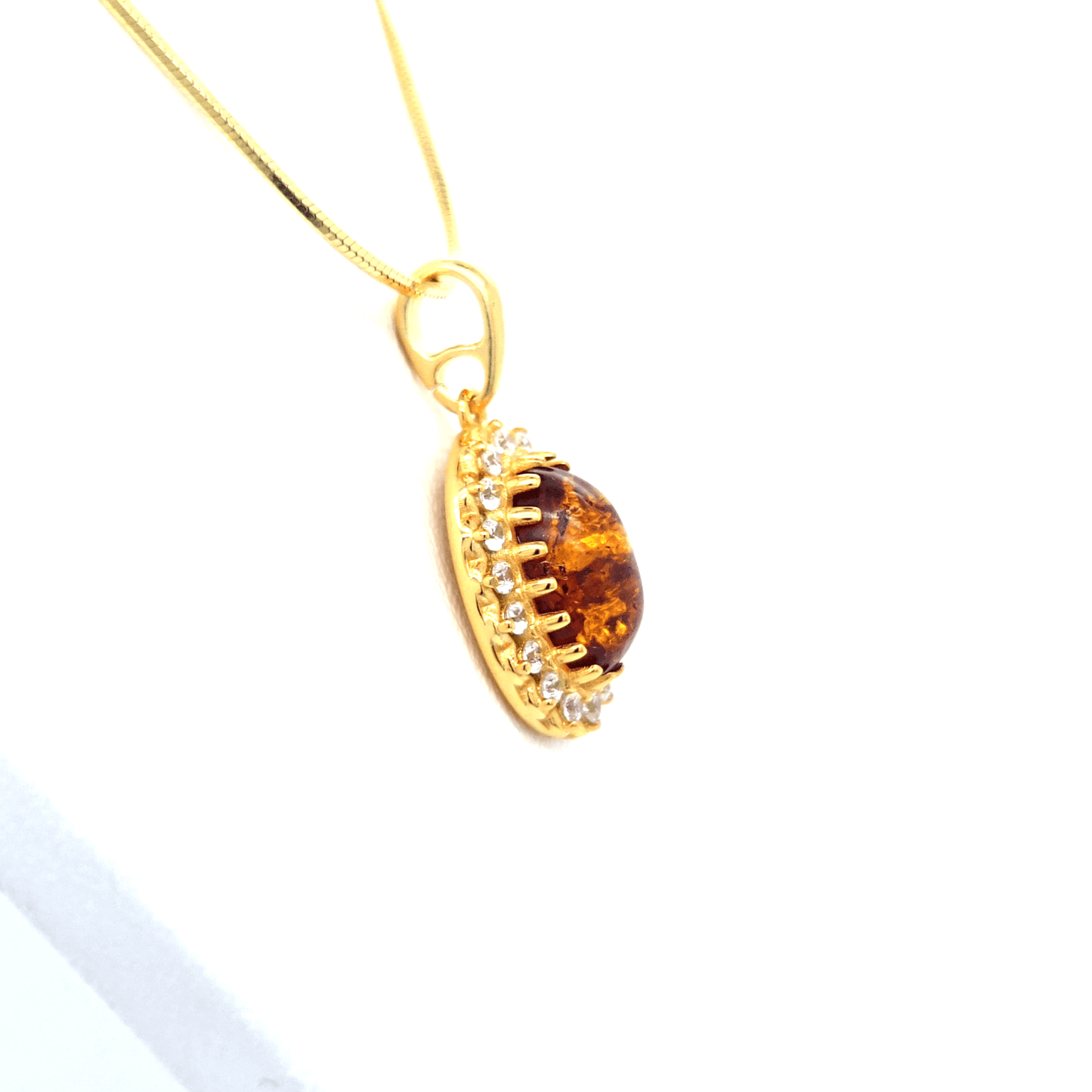 Gold-plated Amber Set with Necklace and Cubic Zirconia
