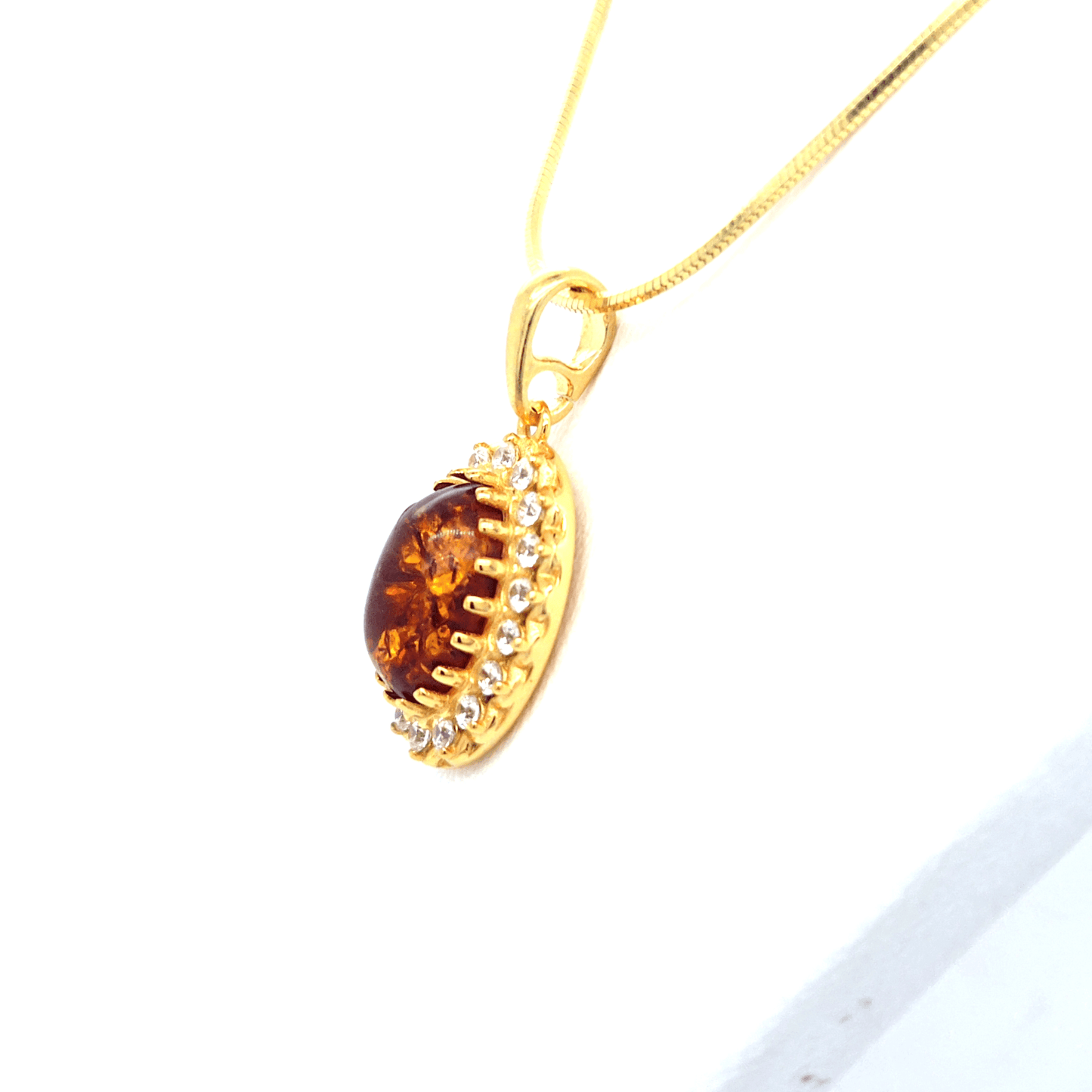 Gold-plated Amber Set with Necklace and Cubic Zirconia