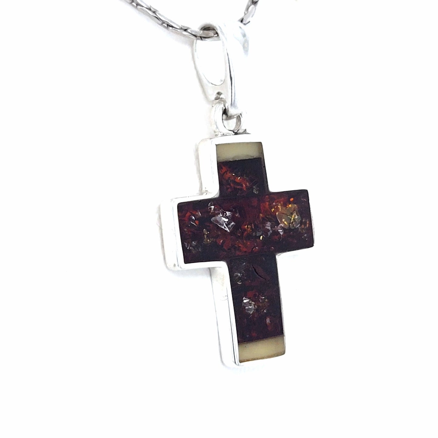 Modern Unisex Amber Cross Pendant, Silver