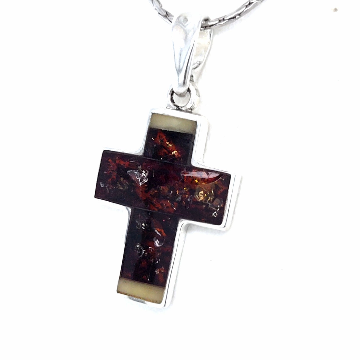 Modern Unisex Amber Cross Pendant, Silver