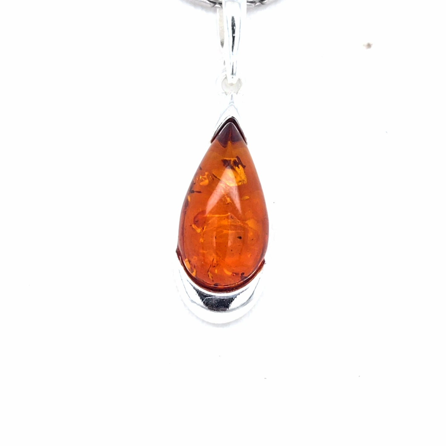 Modern drop-shaped amber pendant, silver