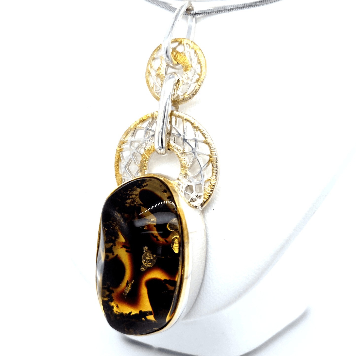 Modern Baltic Sea Amber Pendant Silver