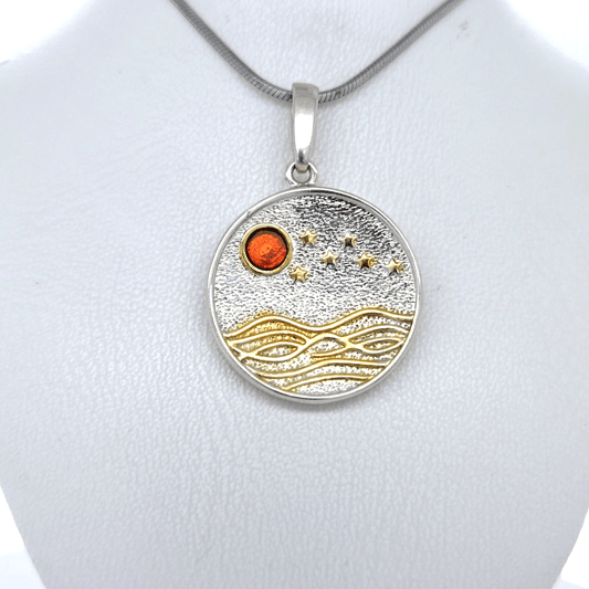 Dameshanger zilver barnsteen met fijne details
