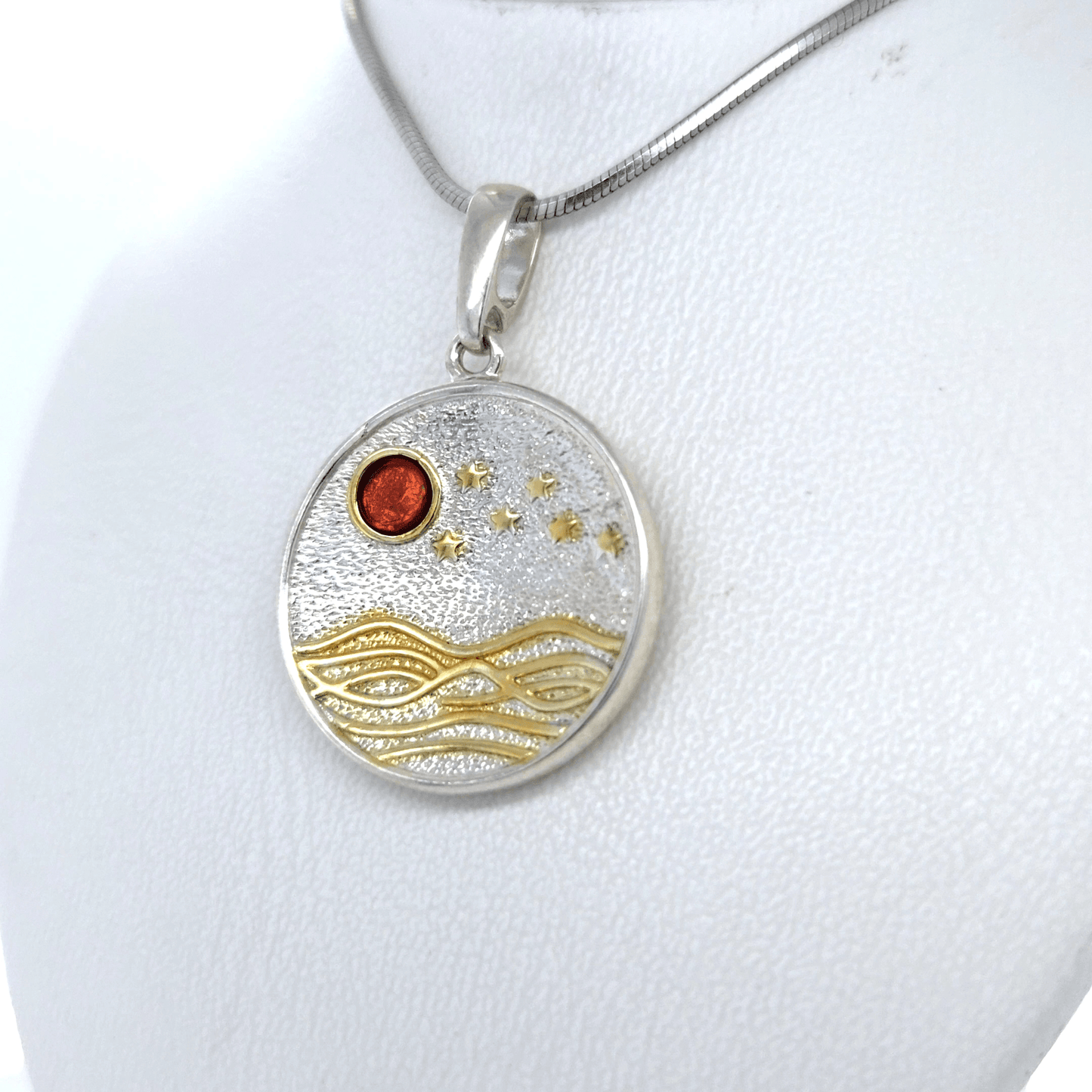 Ladies' Silver Amber Pendant with Fine Details