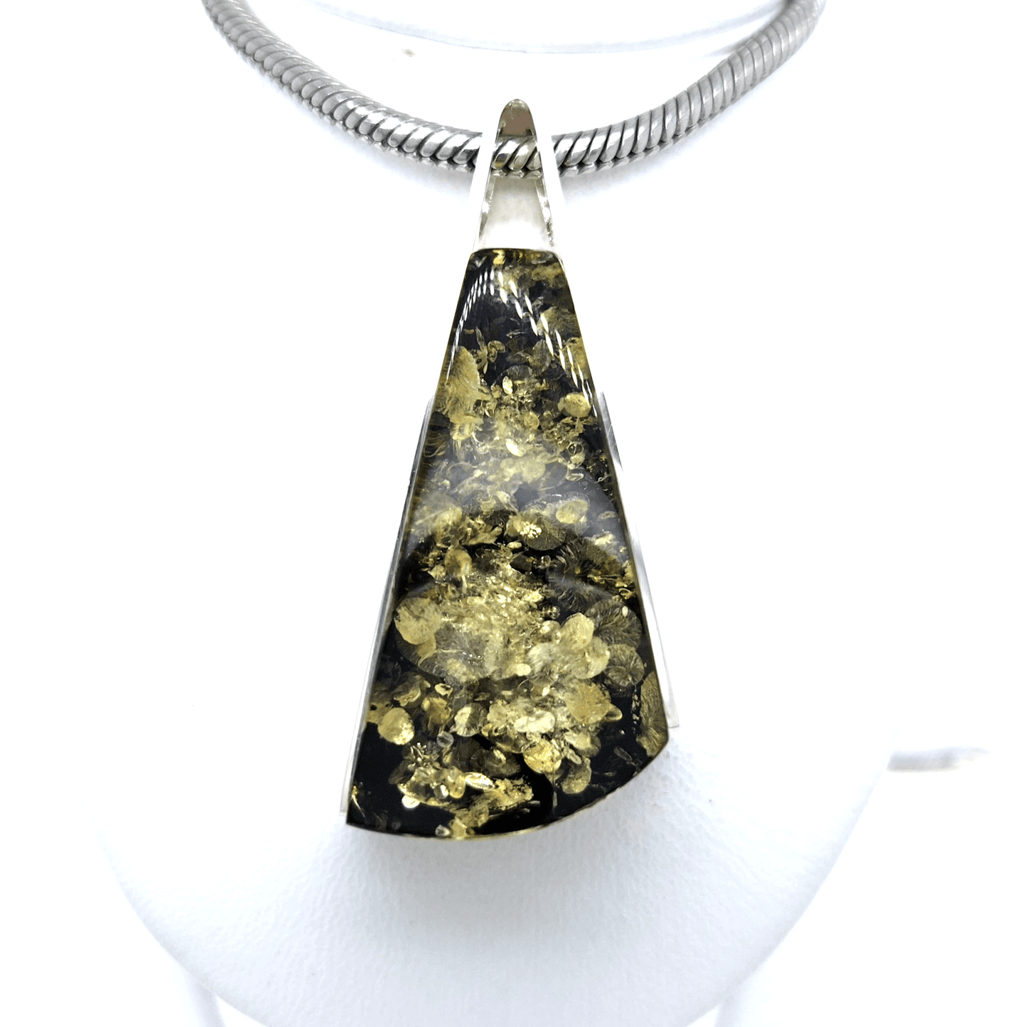 Modern Silver Pendant with Amber