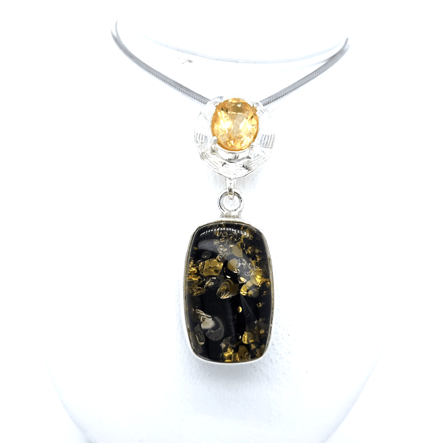 Modern silver pendant with citrine stone