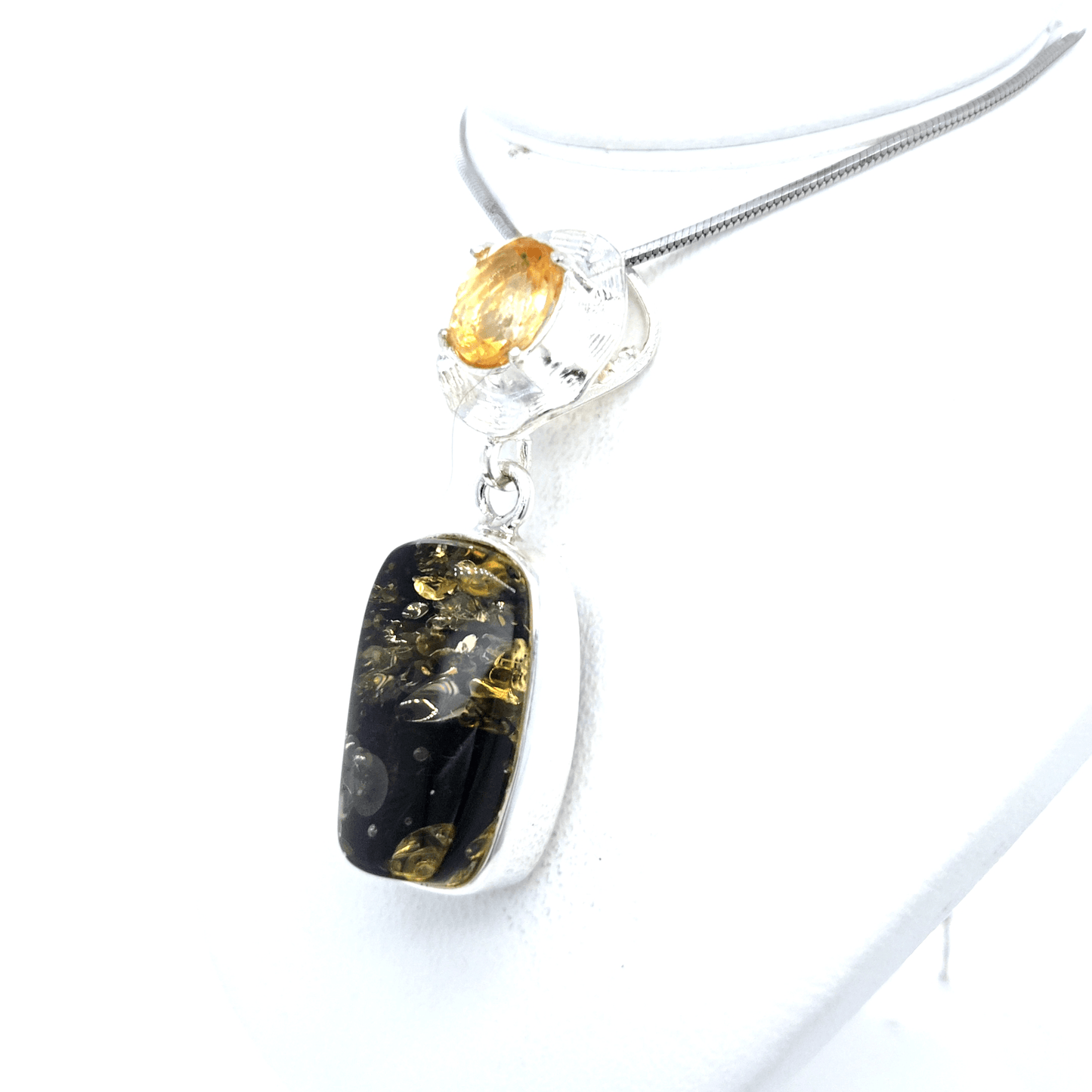 Modern silver pendant with citrine stone
