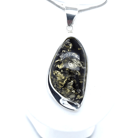 Elegante barnsteen hanger van sterling zilver