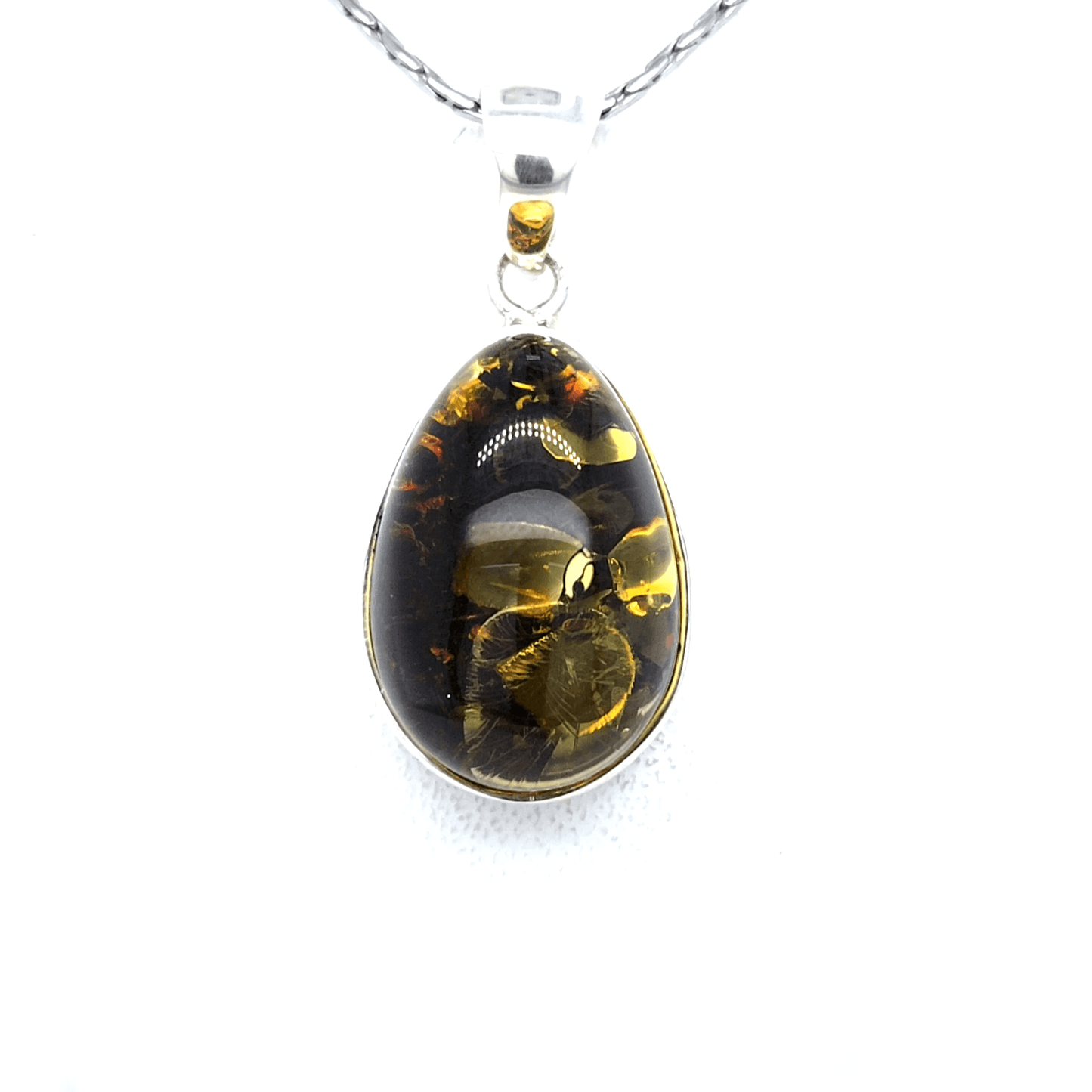 Green Amber Pendant made of 925 Silver Unique Piece