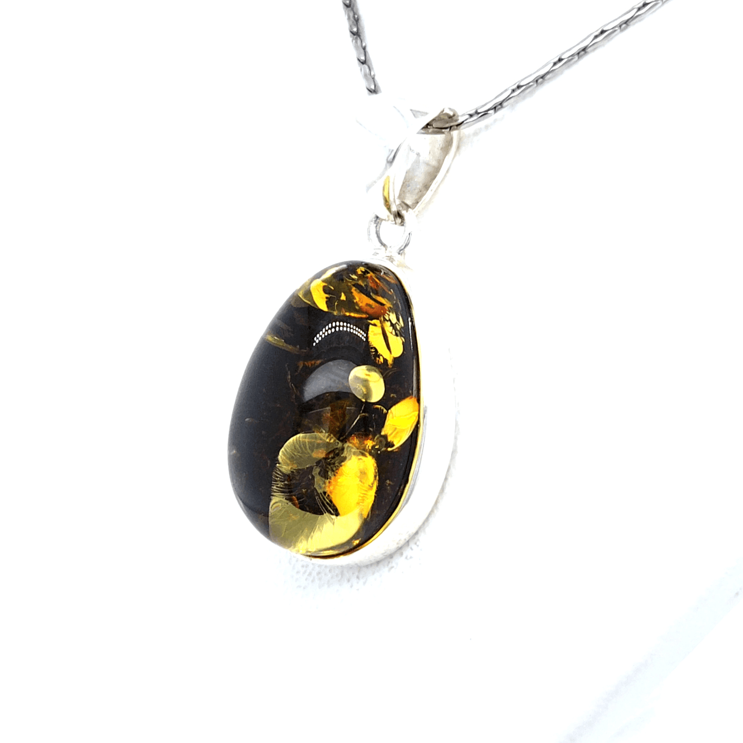 Green Amber Pendant made of 925 Silver Unique Piece