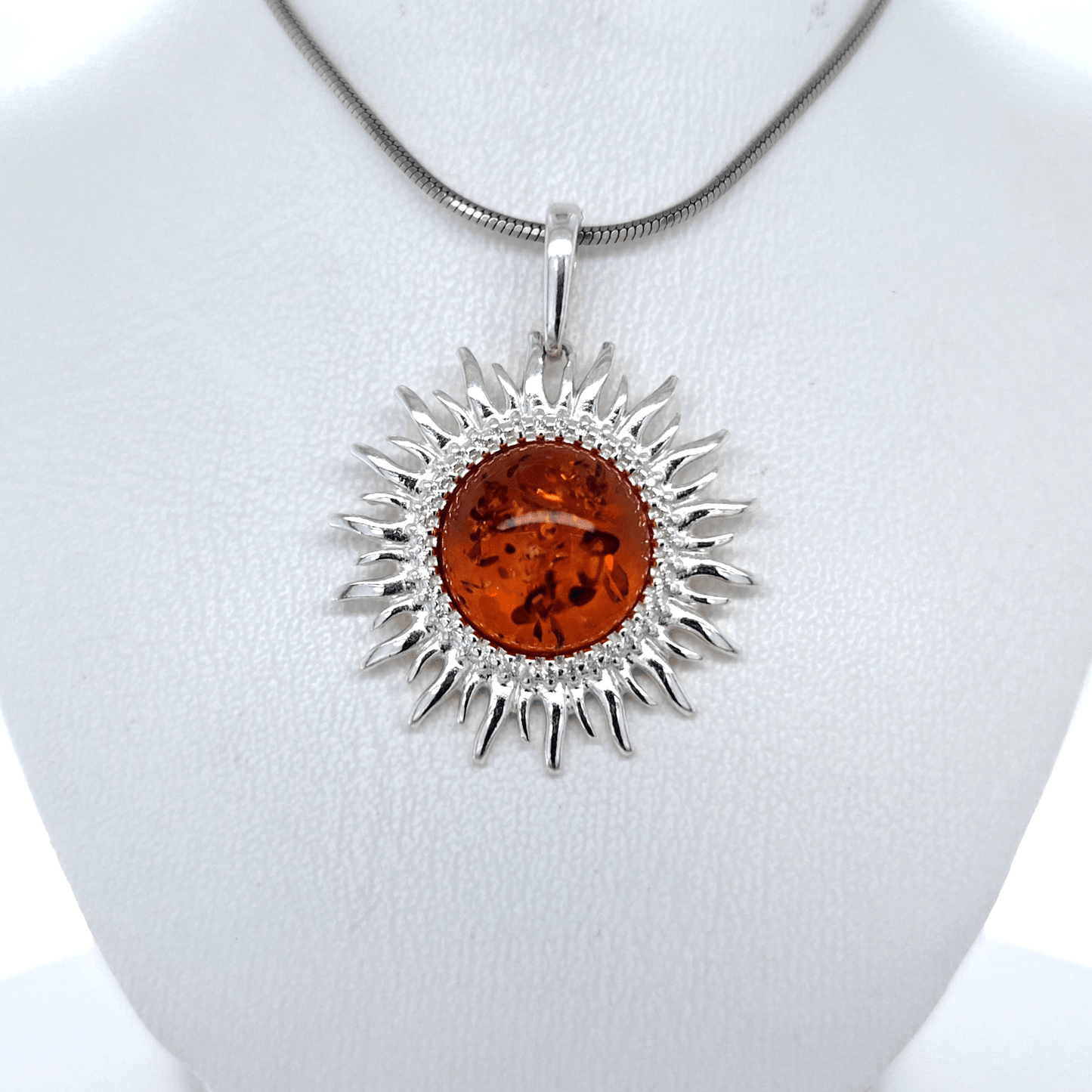 Baltic Amber Pendant Sun Round Silver