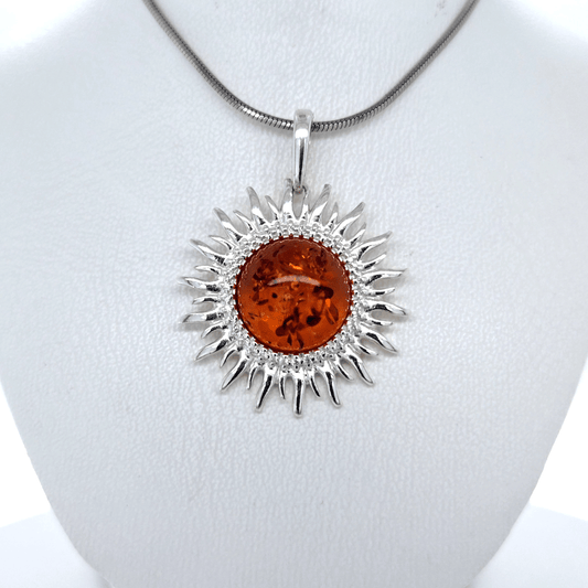 Oostzee barnsteen hanger zon rond zilver