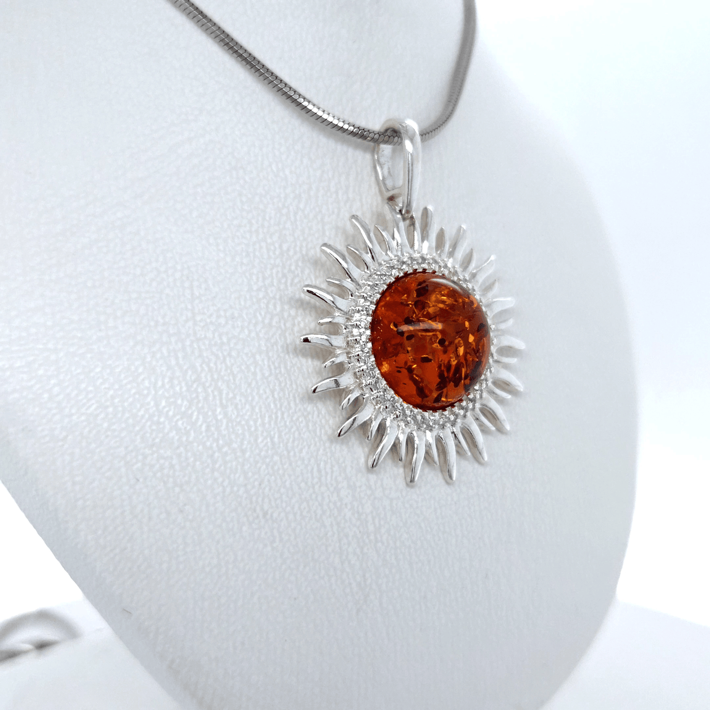 Baltic Amber Pendant Sun Round Silver