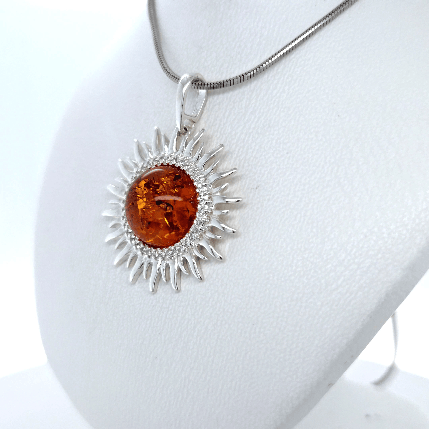 Baltic Amber Pendant Sun Round Silver