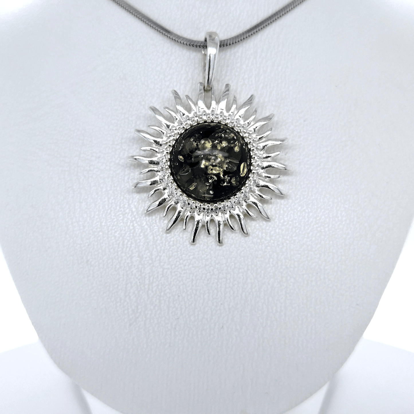 Baltic Amber Pendant Sun Round Silver