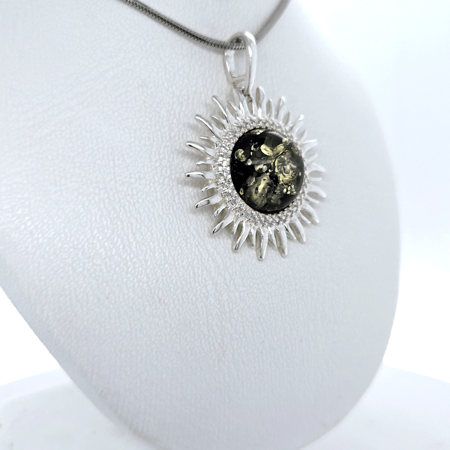 Baltic Amber Pendant Sun Round Silver