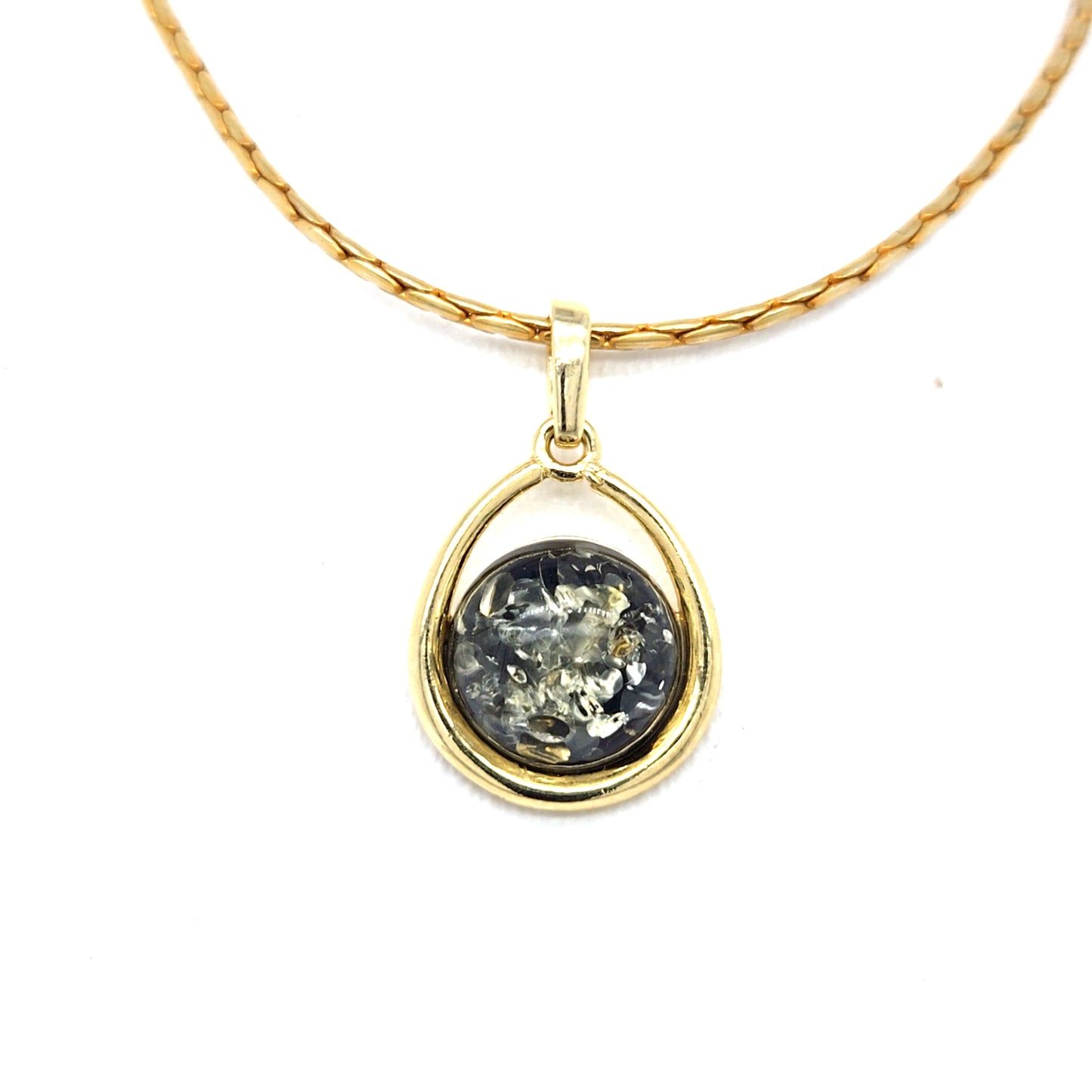 Minimalistischer Bernstein-Anhänger aus 24k vergoldetem 925 Sterling Silber