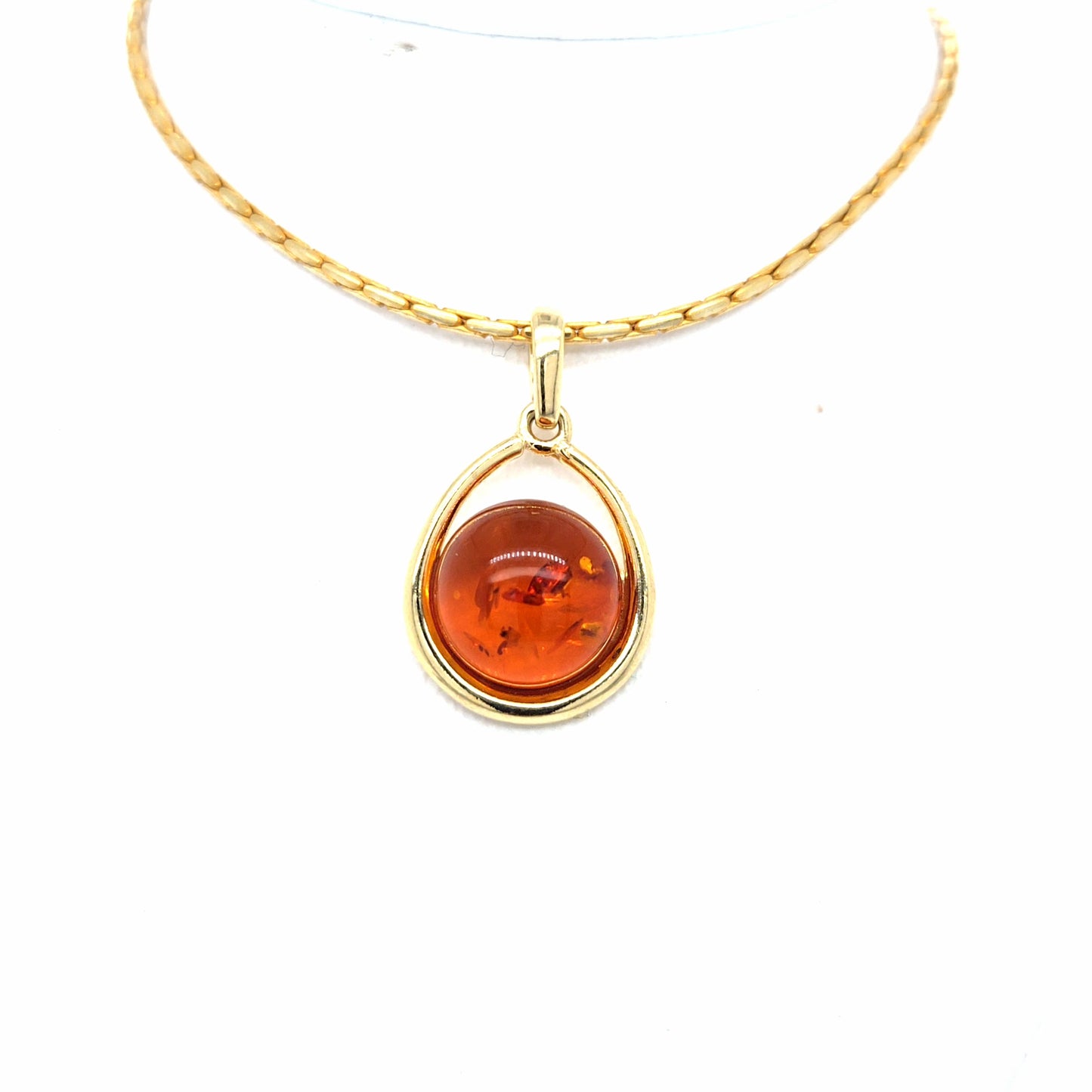 Minimalistischer Bernstein-Anhänger aus 24k vergoldetem 925 Sterling Silber