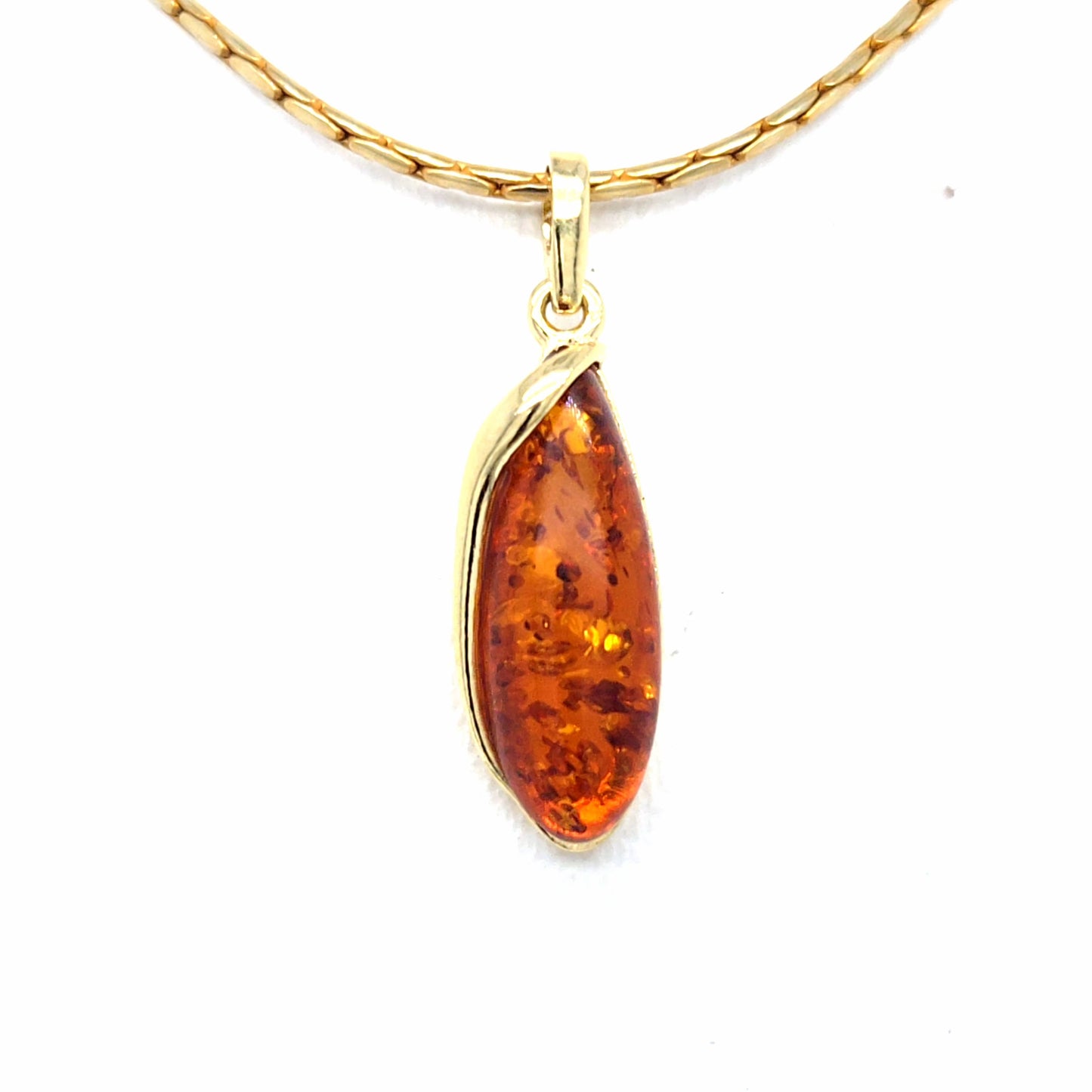 Minimalistischer Bernstein-Anhänger aus 24k vergoldetem 925 Sterling Silber