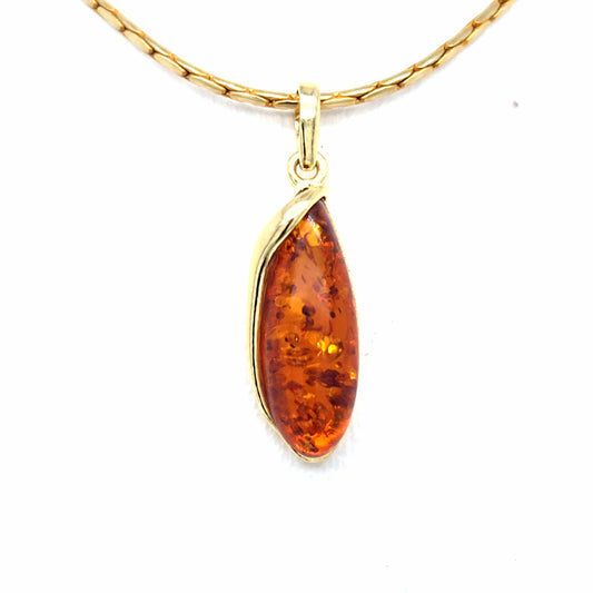 Minimalistische barnsteen hanger van 24k verguld 925 sterling zilver