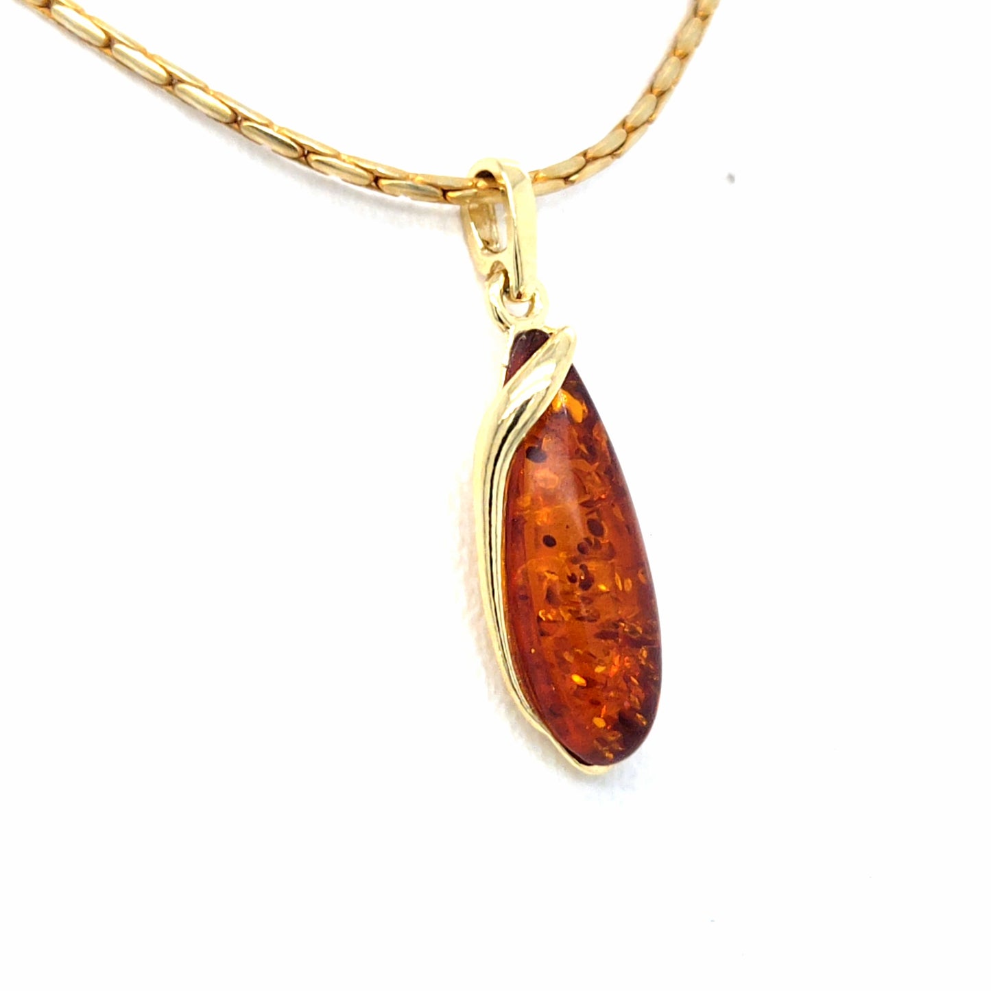 Minimalistischer Bernstein-Anhänger aus 24k vergoldetem 925 Sterling Silber