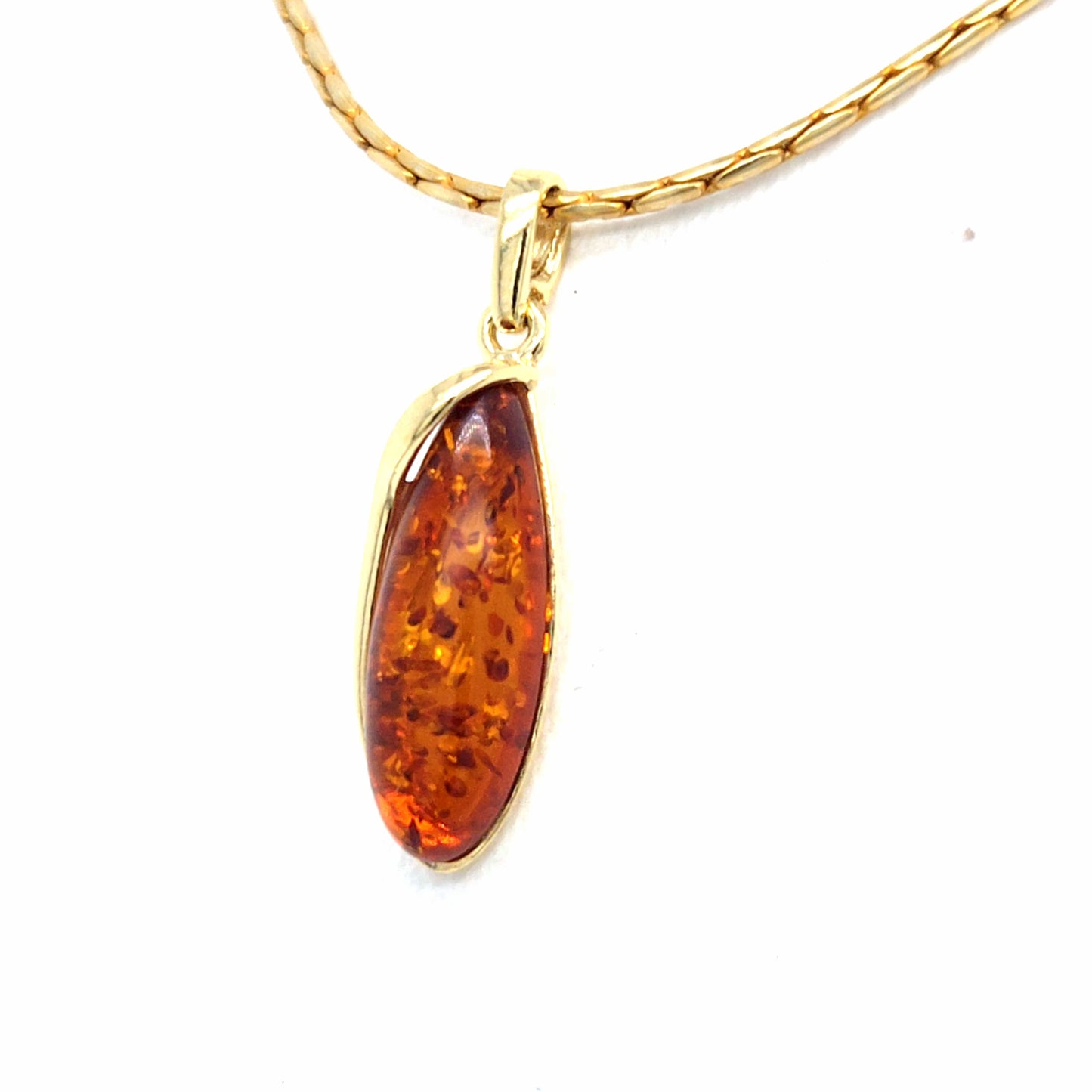 Minimalistischer Bernstein-Anhänger aus 24k vergoldetem 925 Sterling Silber